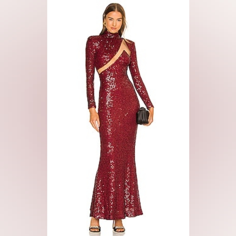 Michael Costello x Revolve Houston Dress in Burgundy
